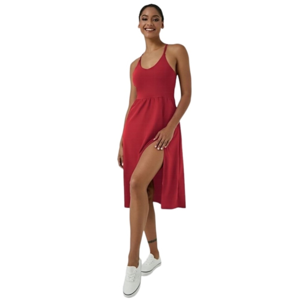 HALARA Red Sleeveless Halter Midi Sundress